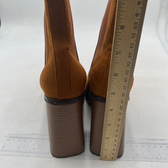 Brown Women Ankle Boots Square Toe High Chunky Heel Platform Short Booties - Picture 4 of 7